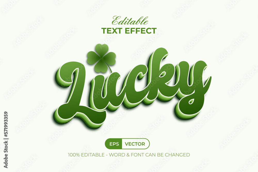 Wall mural green lucky text effect 3d style. editable text effect.