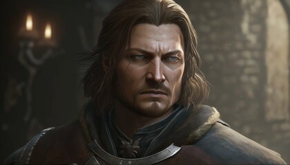 Obraz na płótnie Canvas Boromir, the captain of Gondor, grapples with the weight of his own ambition and his love for his people, ultimately sacrificing himself to save AI generation.