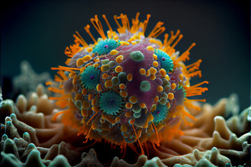 Fototapeta na wymiar Microscope virus close up. 3d rendering.