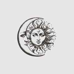 Moon and Crescent, hand drawing 
