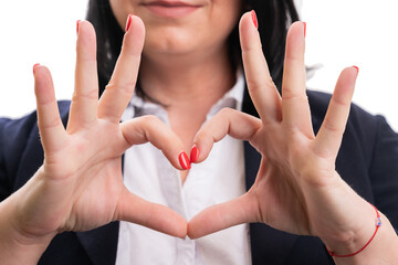 Close-up of heart symbol made by entrepreneur woman
