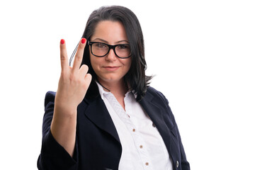 Businesswoman wearing spectacles showing number two with fingers