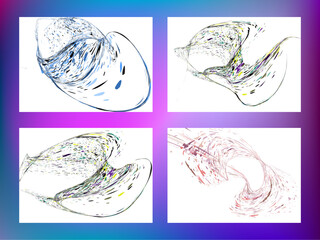 Multi-colored dust particles and debris, paint splashes, strokes are carried by the wind. Murmuration. Set of 4 design templates for the design of banners, posters. EPS 10
