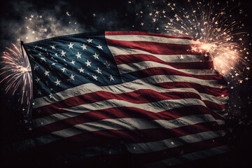 American flag fireworks on background Generative AI