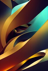 Gold aquamarine wavy shapes abstract background. Decorative vertical illustration with metalic texture. Shiny material Gold aquamarine wavy shapes pattern.