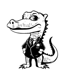 cartoon crocodile in black and white style for coloring. Vector illustration