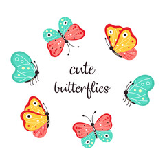 vector illustration of cute butterflies isolated on white