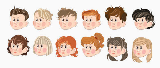 Collection set of twelve different group teenager people avatar portraits