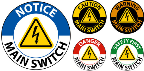 Obraz premium Danger Main Switch Sign On White Background