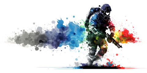 Paintball banner with white background. Generative AI