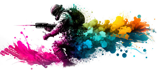 Paintball banner with white background. Generative AI - obrazy, fototapety, plakaty