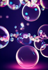Colorful soap bubbles floating in the air abstract background. Glossy and shiny surface. Colorful soap bubbles pattern. Decorative AI generated realistic vertical interior poster.