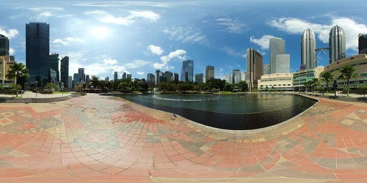 Downtown of Kuala Lumpur in KLCC district -Sep 6th, 2022. Malaysia. Petronas Twin towers panorama. Virtual Reality 360.