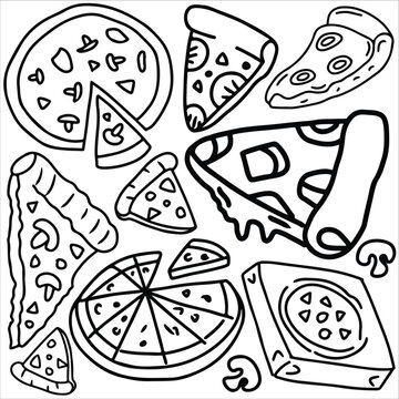 Pizza doodle icon set vector illustration, suitable for sticker pack, logo, icon and graphic design elements