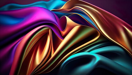 Plakat Fluid colorful 3d metal background. Holographic foil texture liquid background. Neon purple vibrant colorful vivid illustration. Seamless loop 4k. Generative AI