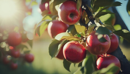 Obraz premium Apples on a branch, generative ai