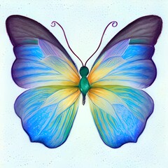 Butterfly fantasy exotic colorful crayon drawing, gorgeous colors on wote background ai Generated, generative AI, CGI graphics