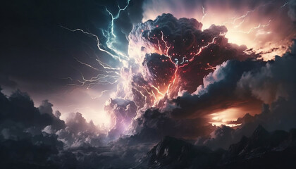 Fototapeta premium thunder in the sky, fire in the clouds, using ai
