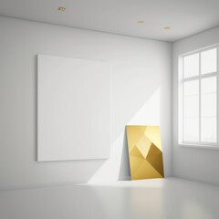Frame poster mockup in home interior, sparkling diamond and a river of gold, AI Generaion.