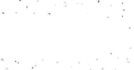 A blue glitter confetti border with red and blue stars on white