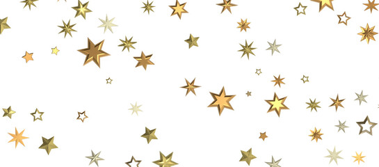 Banner with golden decoration. Festive border with falling glitter dust and stars.