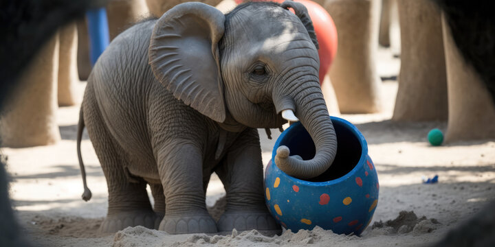 DEFINITELY A BABY ELEPHANT IN THE AMUSEMENT PARK,   GENERATIVE IA