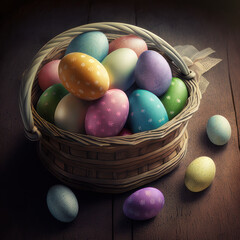 Easter basket full of colorful eggs. Ai Generated