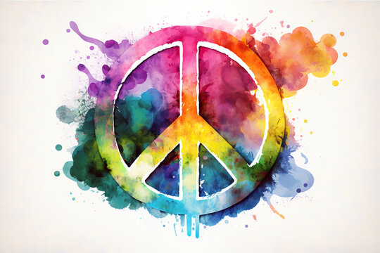 the peace sign in style of aquarelle, ai generated