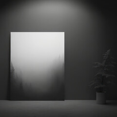 Mockup photo frame, dark forest and a blanket of fog, AI Generaion