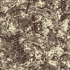 Seamless pattern with collage of letters with handwritten text and pieces of geographical maps. Grunge Texture. Vector background in retro style with imitated text. Suitable for wallpaper design