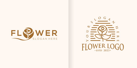 Lotus Flower Collection Abstract logo Beauty Spa Salon Cosmetic brand Linear Style. Looped Leaves Logotype design vector Luxury Fashion template part 3