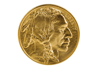 Obverse side of American Gold Buffalo coin on transparent background  - 572014562
