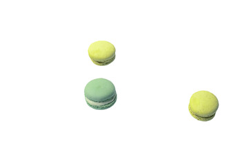 Macaroons green and light green in different depths of field. Isolate on white. PNG