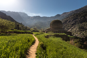 Route  to the Buddhist stupa in Swat Valley, Pakistan - obrazy, fototapety, plakaty