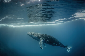 Fototapeta premium ilustración de una ballena bajo el agua. Generative AI