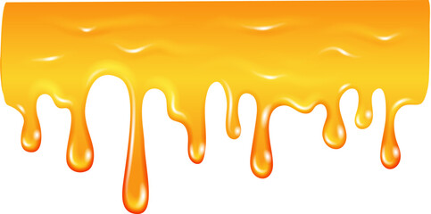 Dripping honey. Golden oil splash horizontal border