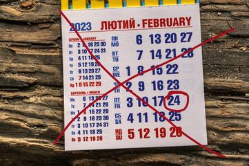 Fototapeta premium calendar shows the start date of the war in Ukraine.