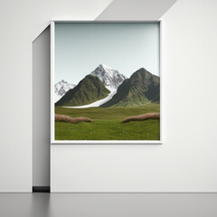 Naklejka premium Wall poster mockup majestic mountains and rolling hills AI generation.