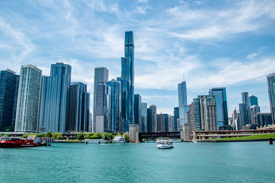 Chicago City Skyline Looking Down the Chicago River