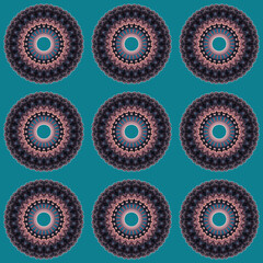 Round blue-brown pattern. Texture tile flowers mandala.