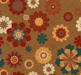 Retro Rattan Floral, Repeating Pattern, Floral, Wicker, Print