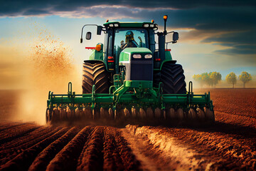 Obraz premium Moderner Traktor in Aktion: Effiziente Landwirtschaft auf dem Feld - Generative Ai