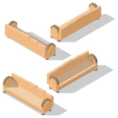 Set Abstract Collection Isometric 3D Furniture Sofa Equipment Appliances Element With Pillows Vector Design Style