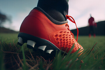 Football player in training with new model football boots which design for Speedy and Agility player.