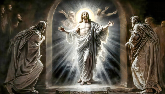 Jesus Auferstehung von den Toten Ostern Abstrakte Surreale Illustration Grafik Geneerative AI Digital Art Hintergrund Cover