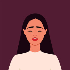 Young woman is crying. Human emotions. Sadness. Despair. Female. Flat style