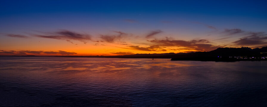 sunset in sharm el sheikh, Hadaba district, Egypt, beautiful view of the red sea, selective focus, panorama in high resolution
