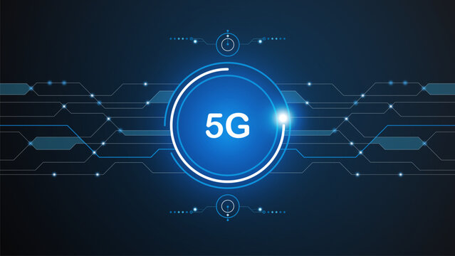 5G network technology background concept. 5G wireless Wi-fi connection internet, data, circle line, lights, technology Abstract, vector. 5G for web banner, web site, communication, transformation.