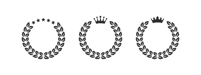 Award wreaths. Circular wreath foliate. Wreath victory icons. Vector illustration