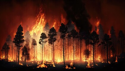 Forest fire with trees on fire. Generative AI